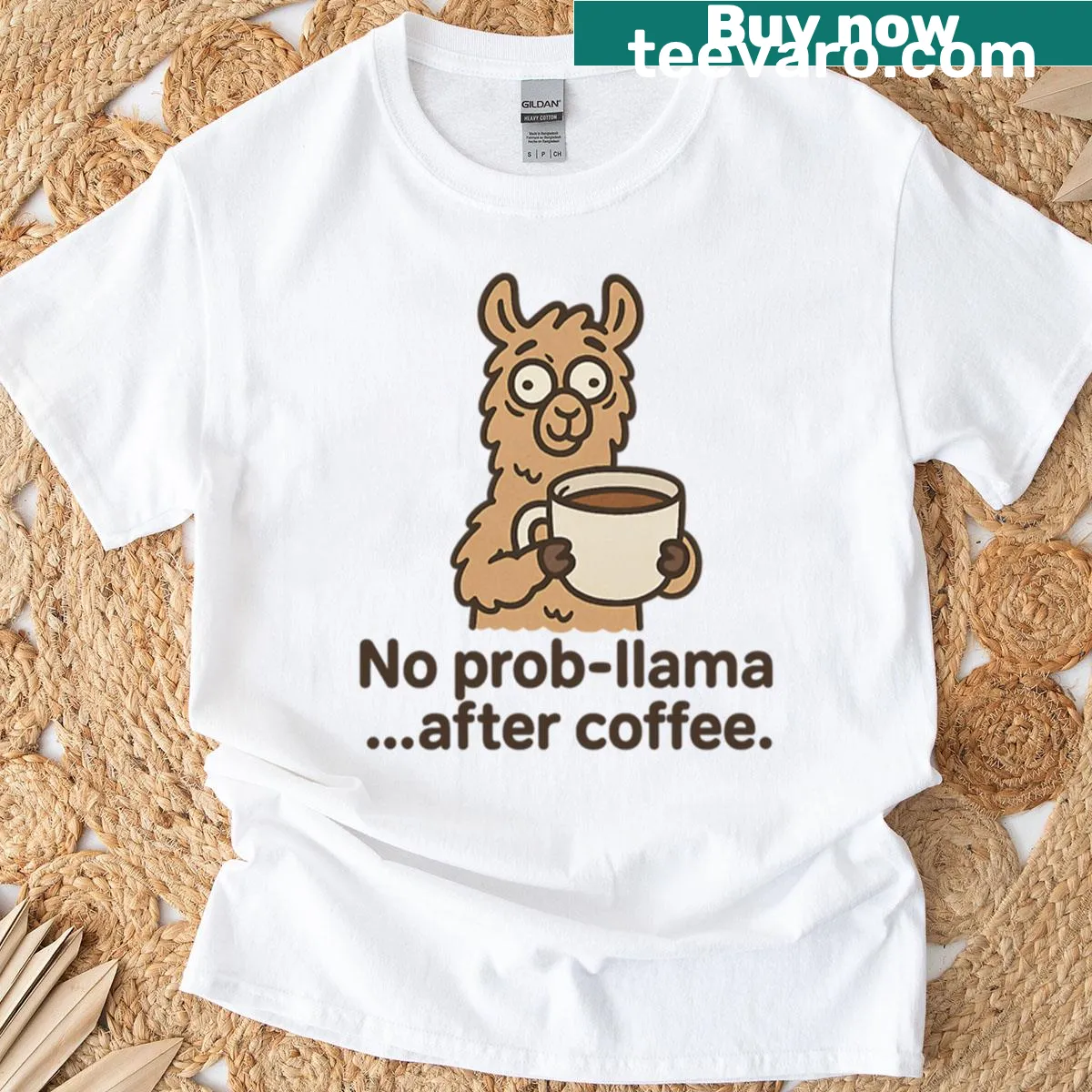 Oversized t-shirt with humorous Coffee Llama design — on a men's t-shirt