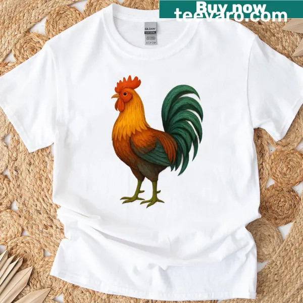 Folk art rooster illustration T-shirt design