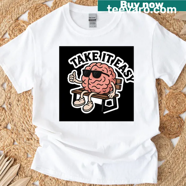 Illustration of a brain with accessories on a relaxed t-shirt