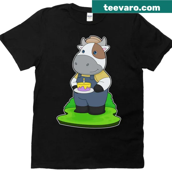 Whimsical cow birthday design illustrated on T-shirt