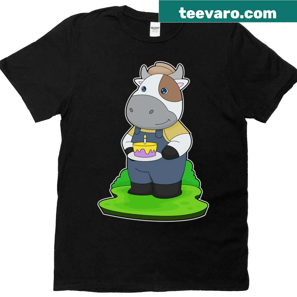 Whimsical cow birthday design illustrated on T-shirt — on a men's t-shirt