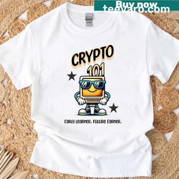 Inspirational Crypto 101 text art on a t-shirt