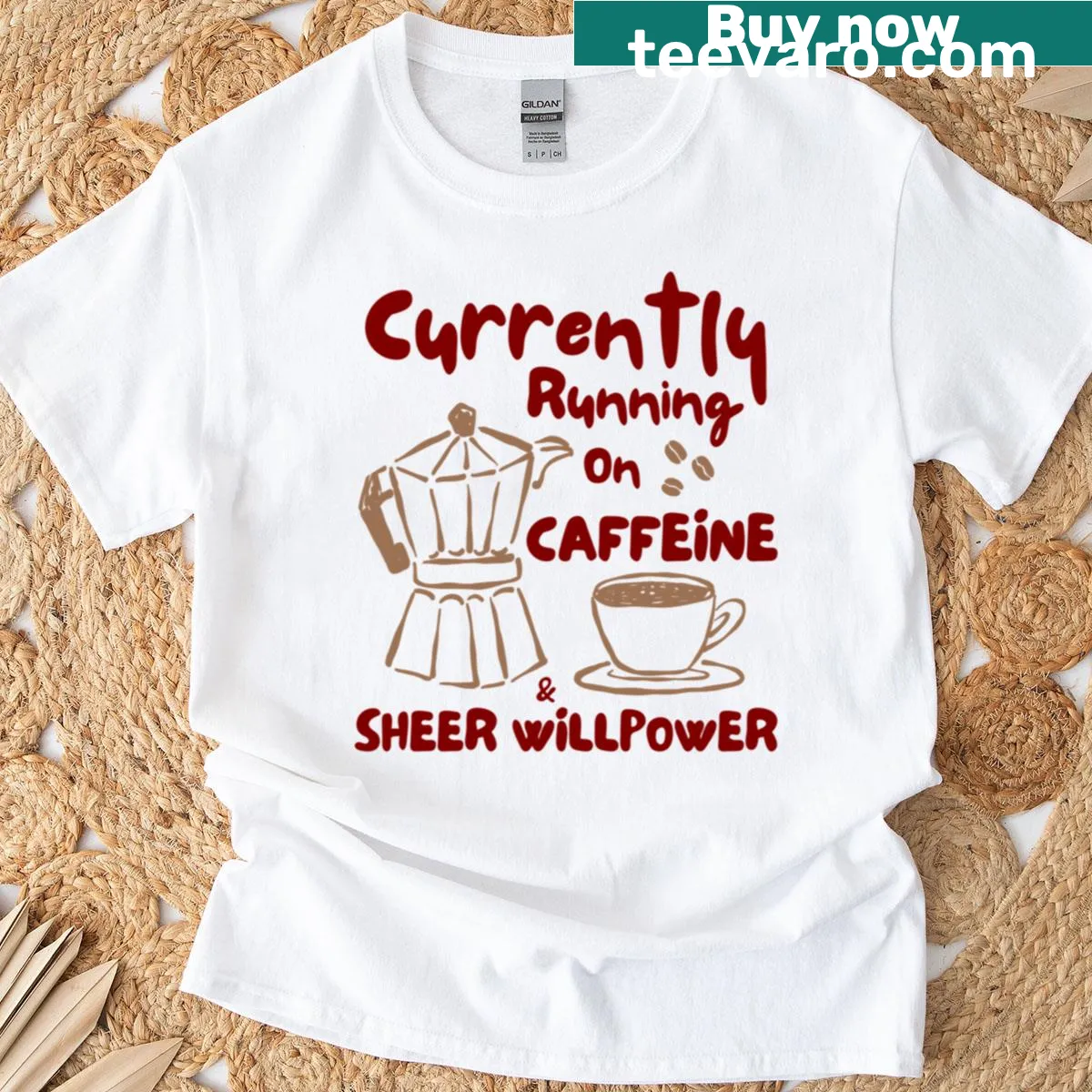 Vintage-style t-shirt with coffee humor text — on a men's t-shirt