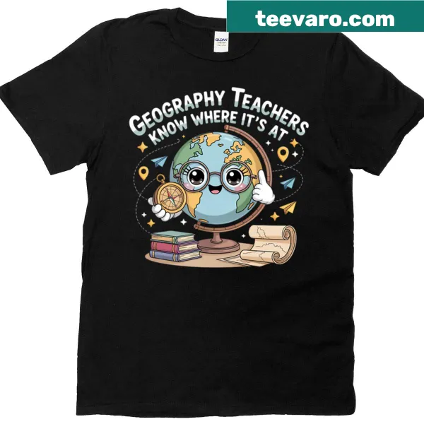 Kawaii globe and compass design for geography teachers on T-shirt