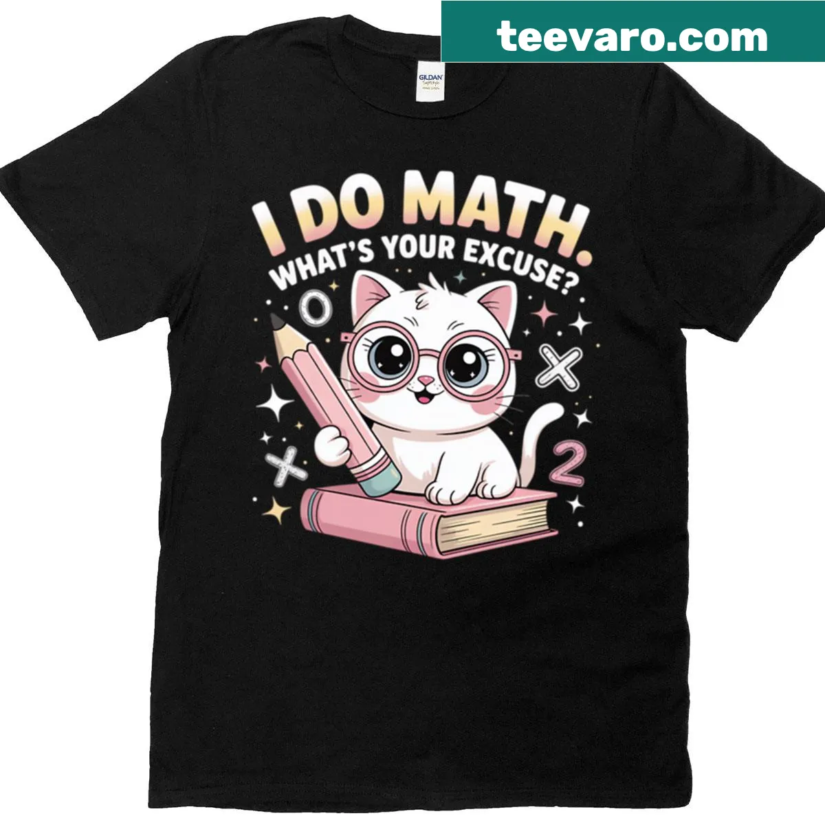 Nerdy cat with glasses graphic on a funny math teacher t-shirt — on a men's t-shirt