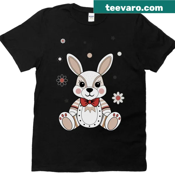 T-shirt featuring a cute plush bunny with a red bow tie