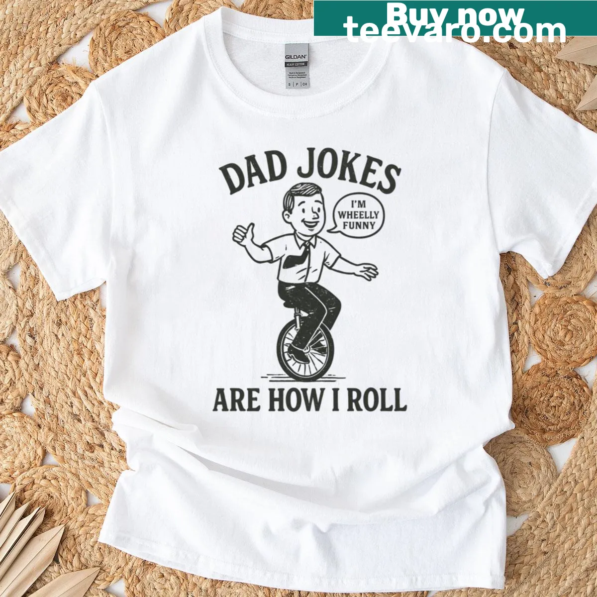 Funny t-shirt featuring 'Dad Jokes Are How I Roll' text — on a men's t-shirt