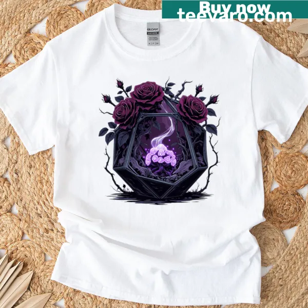 Oversized t-shirt with a dark druid and dice graphic, ideal for fantasy fans.