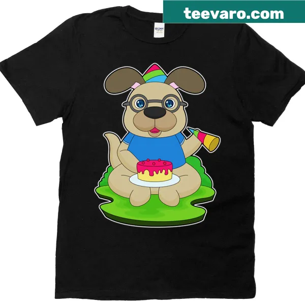 Cute dog birthday cake t-shirt with playful design