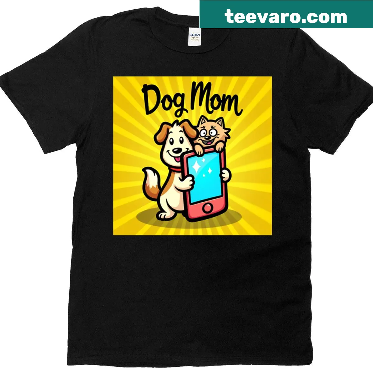 Cute cartoon of dog and cat taking a selfie on a t-shirt — on a men's t-shirt