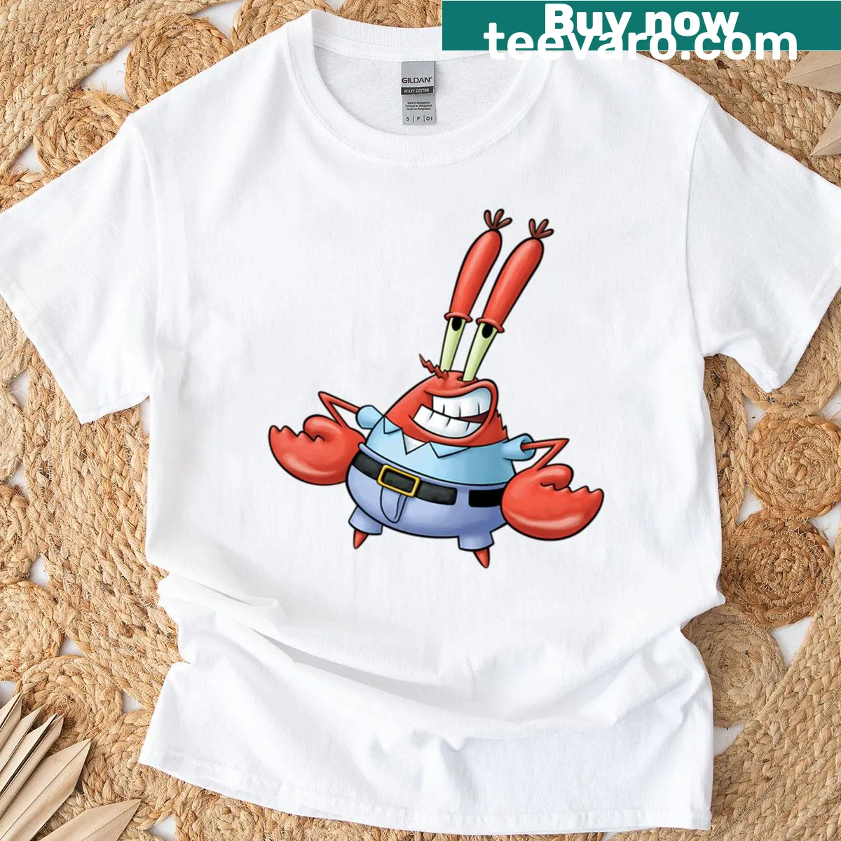 Cartoon t-shirt featuring an excited Mr. Krabs — on a men's t-shirt