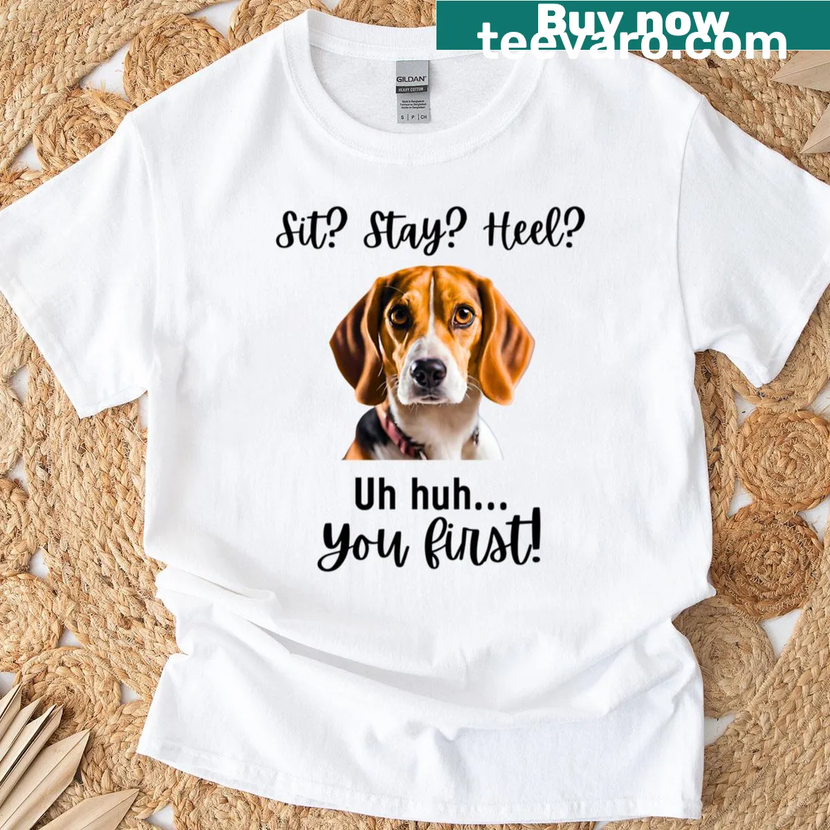 Funny Beagle T-shirt with humorous dog training quote — on a men's t-shirt