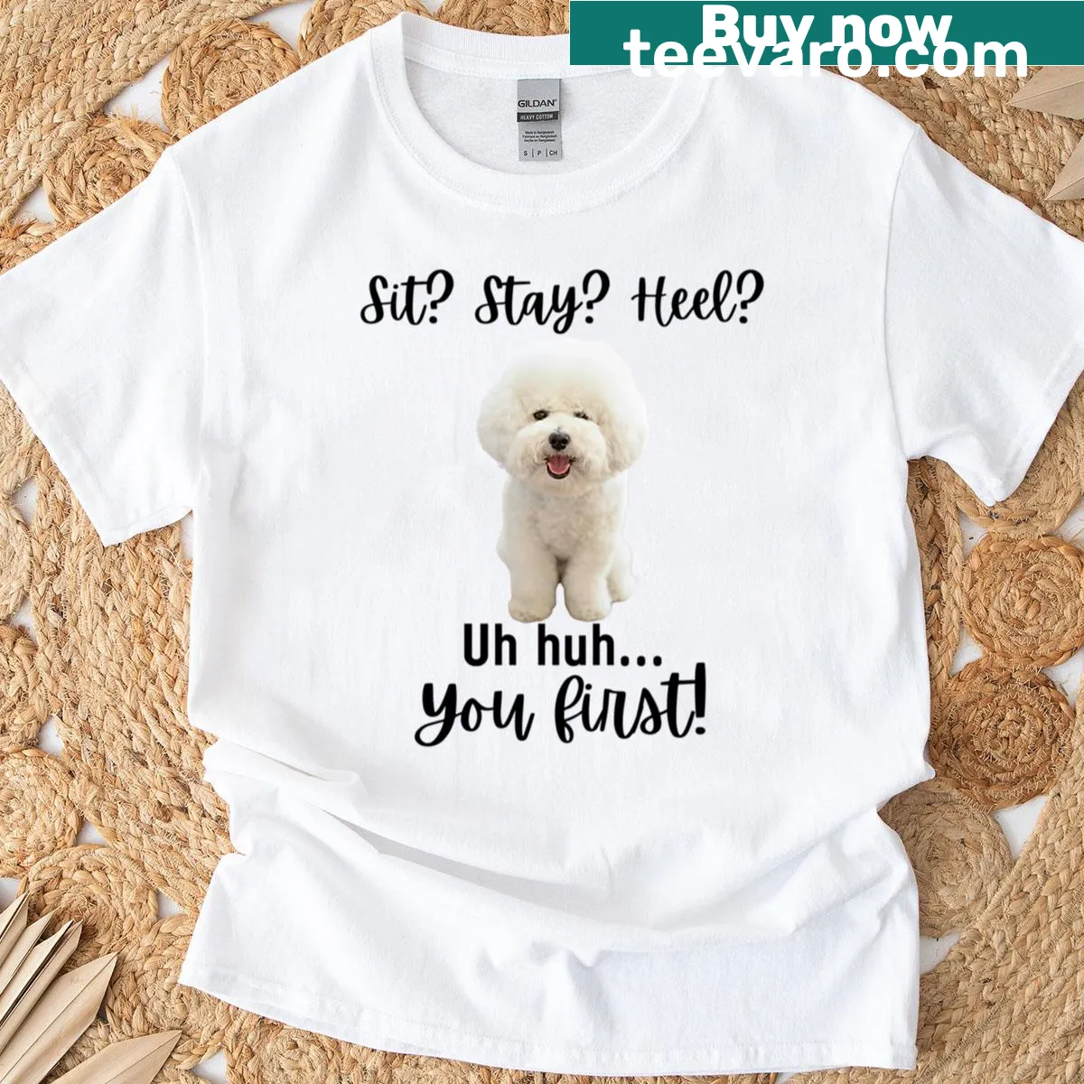 Sassy Bichon Frise graphic t-shirt with a playful saying — on a men's t-shirt