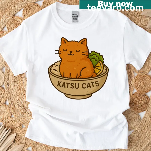 Cute anime cat food pun t-shirt with a cat as katsu chicken