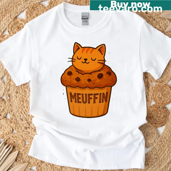 Cute anime cat muffin graphic t-shirt with food pun