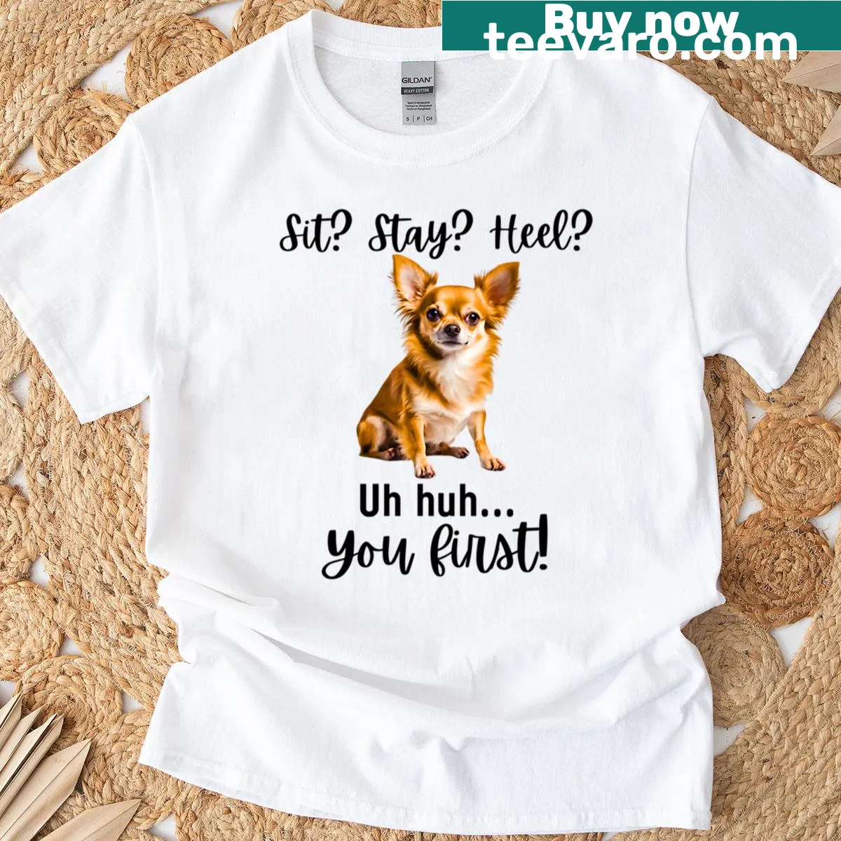 Oversized t-shirt with a humorous quote featuring a Chihuahua — on a men's t-shirt