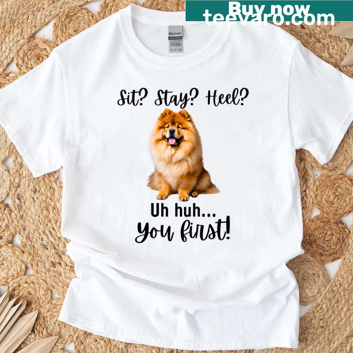 Humorous Chow Chow t-shirt featuring a stubborn training quote. — on a men's t-shirt