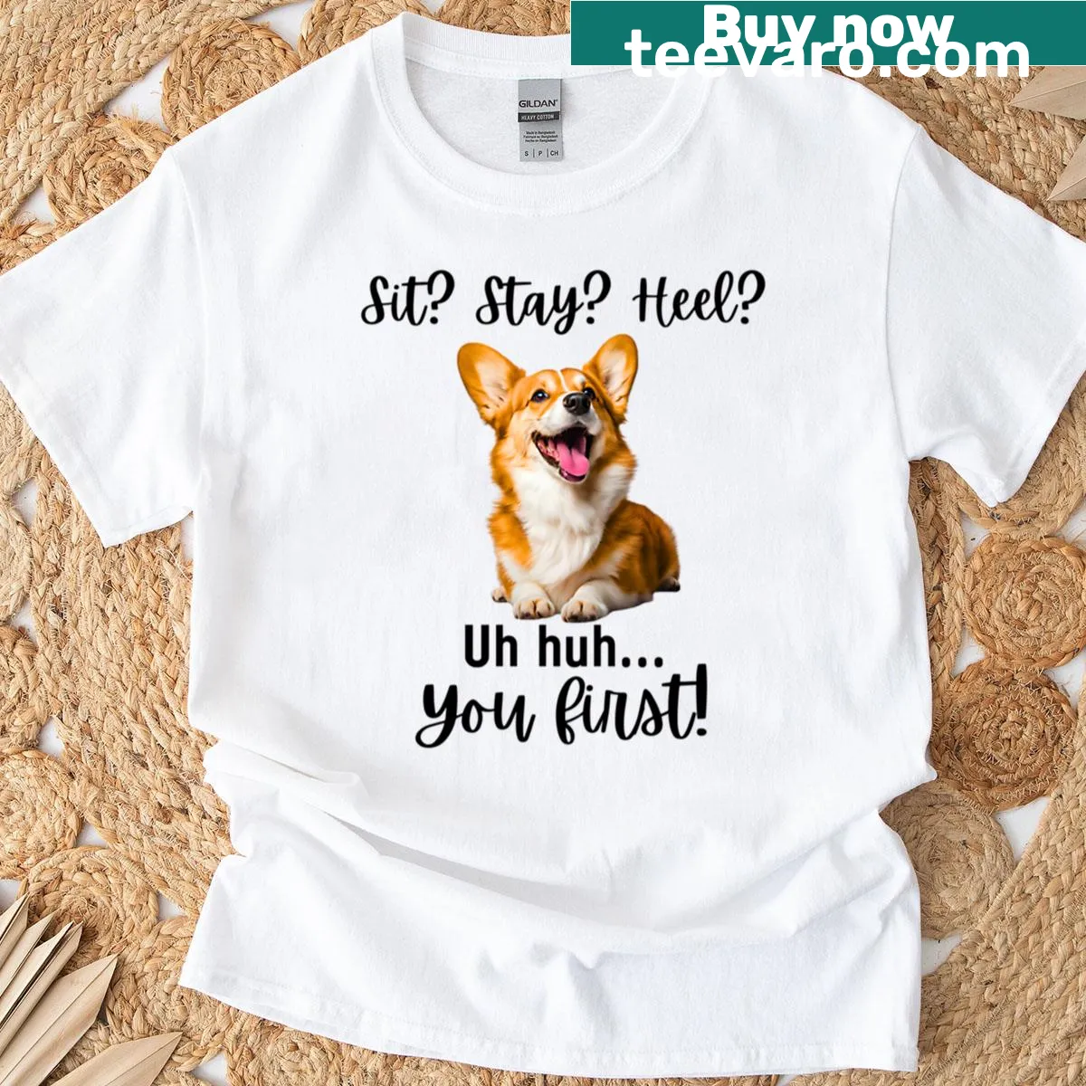 Funny Corgi t-shirt with a humorous obedience quote. — on a men's t-shirt
