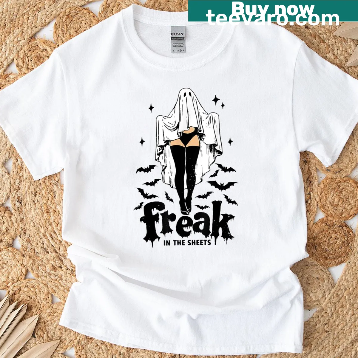 Halloween t-shirt with a funny ghost design — on a men's t-shirt