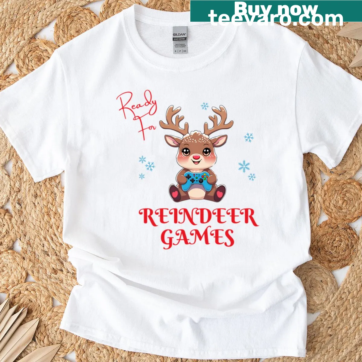 Holiday-themed Reindeer Games graphic T-shirt for gamers — on a men's t-shirt