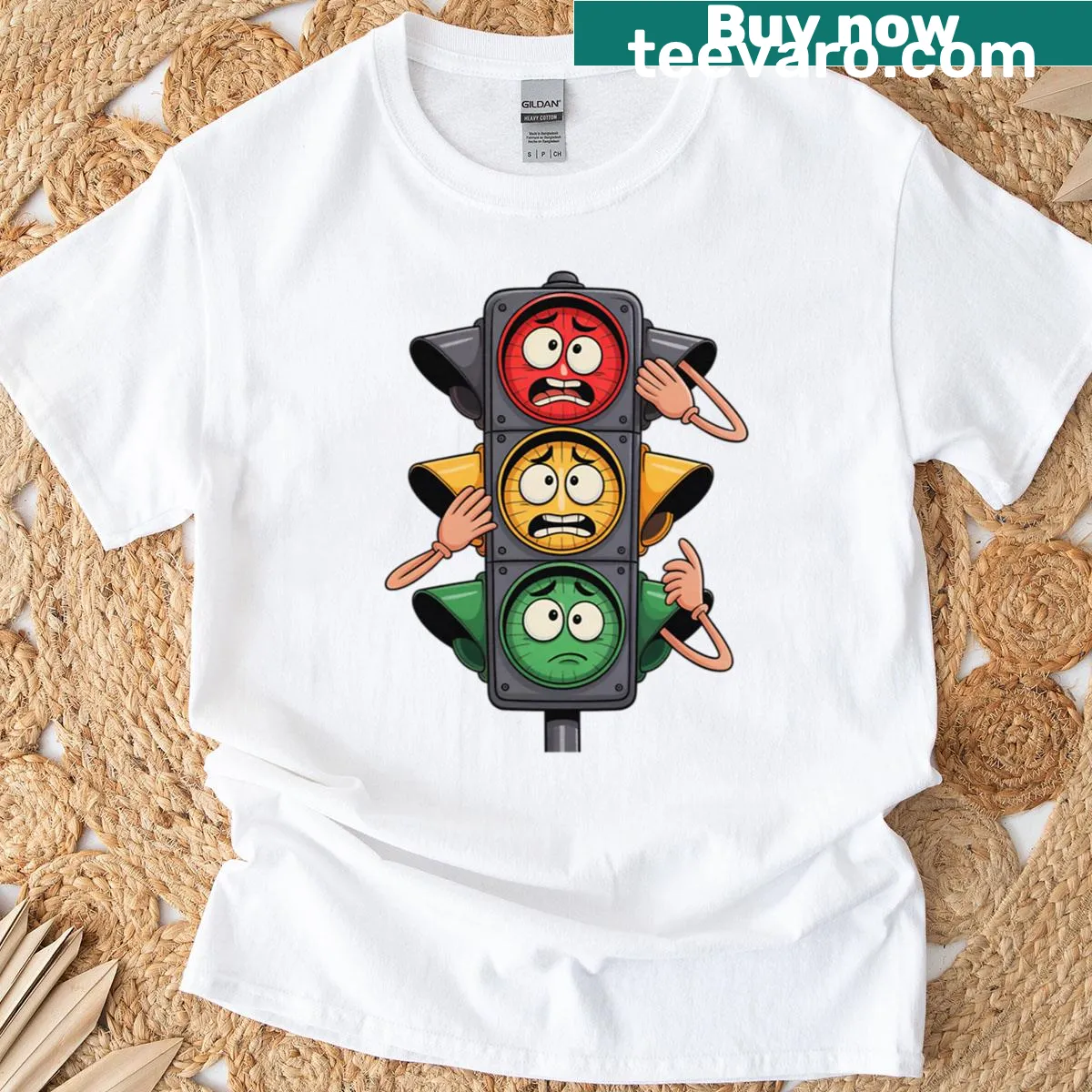 T-shirt with humorous traffic light emojis — on a men's t-shirt