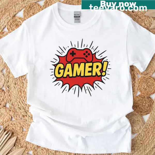 Bold Gamer With Passion t-shirt featuring dynamic typography