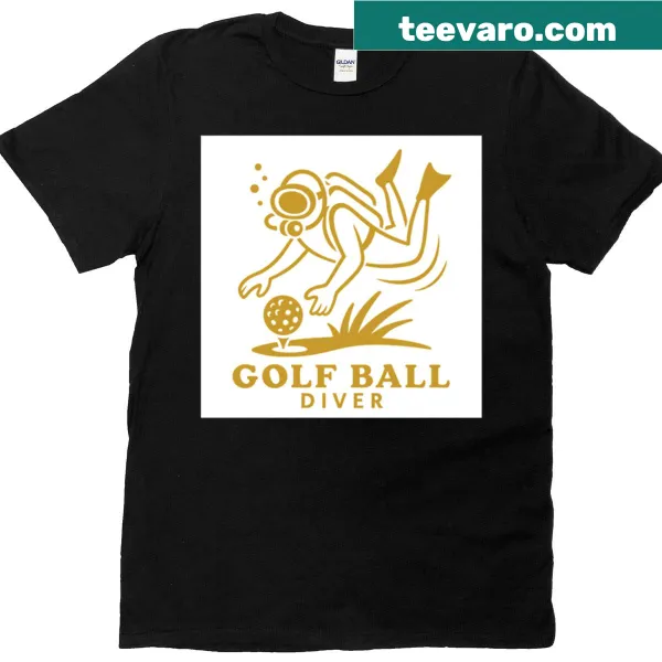 Humorous golf ball diver graphic on a t-shirt