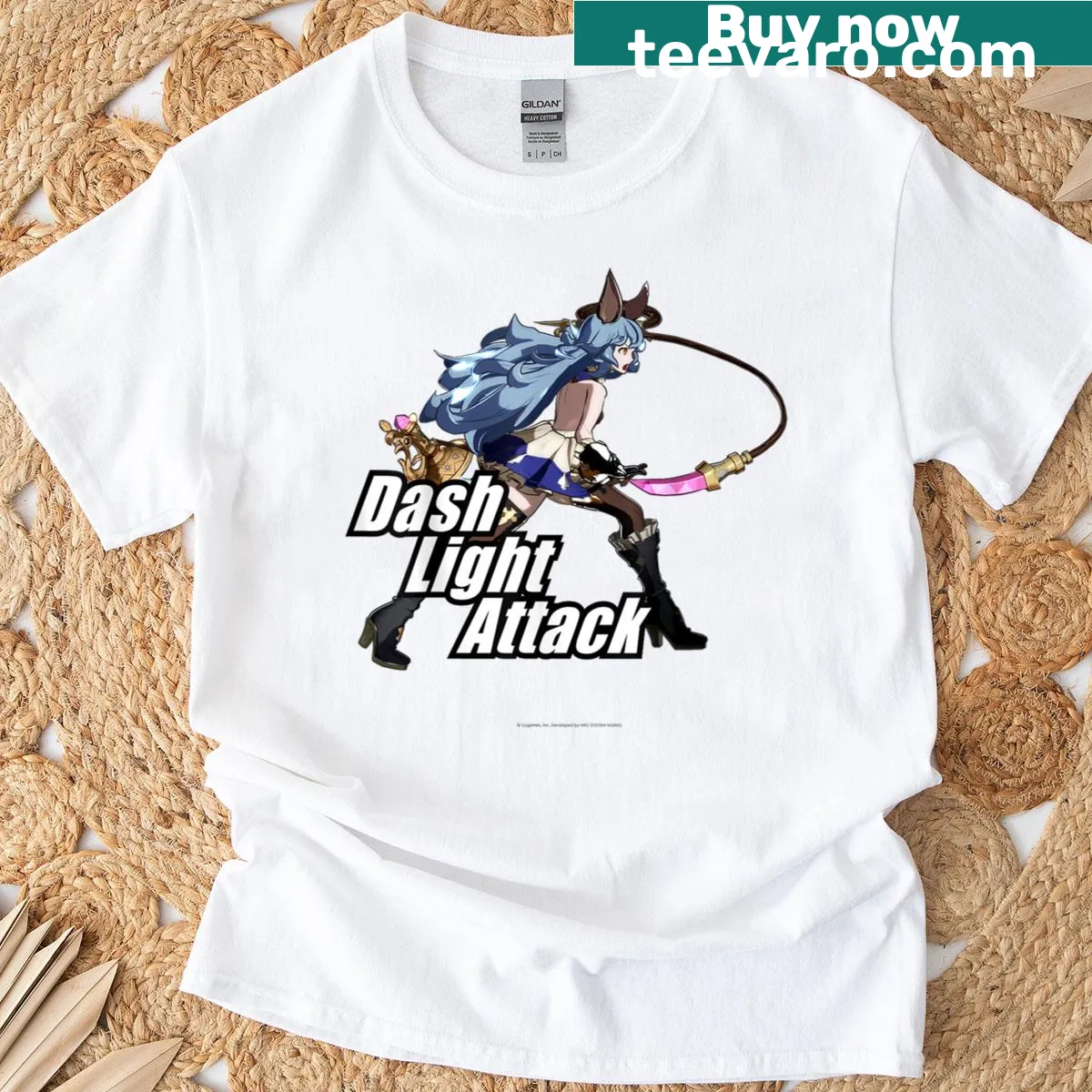 Graphic t-shirt featuring Granblue Fantasy character Ferry in action — on a men's t-shirt