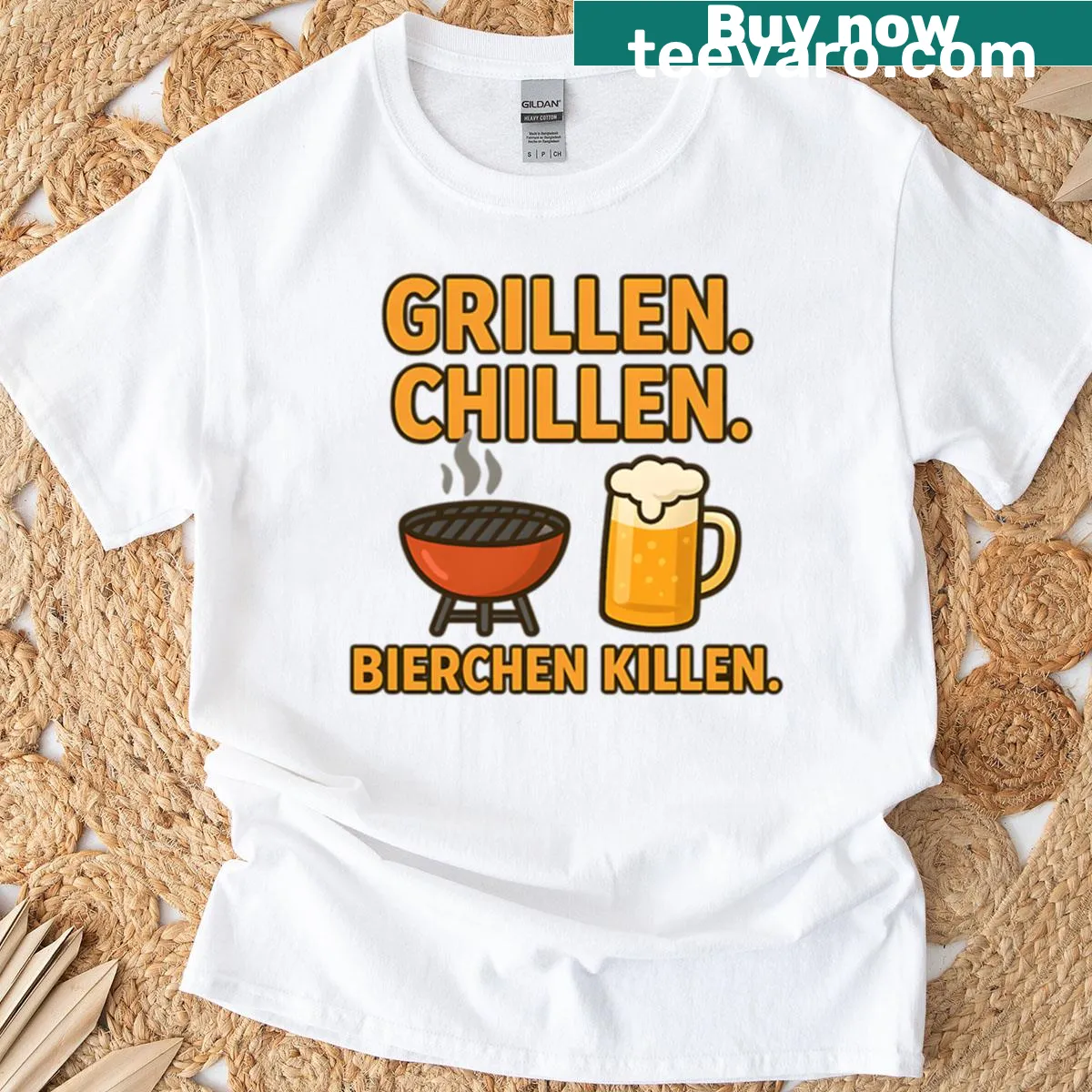 Funny BBQ saying T-shirt perfect for grilling and chilling — on a men's t-shirt