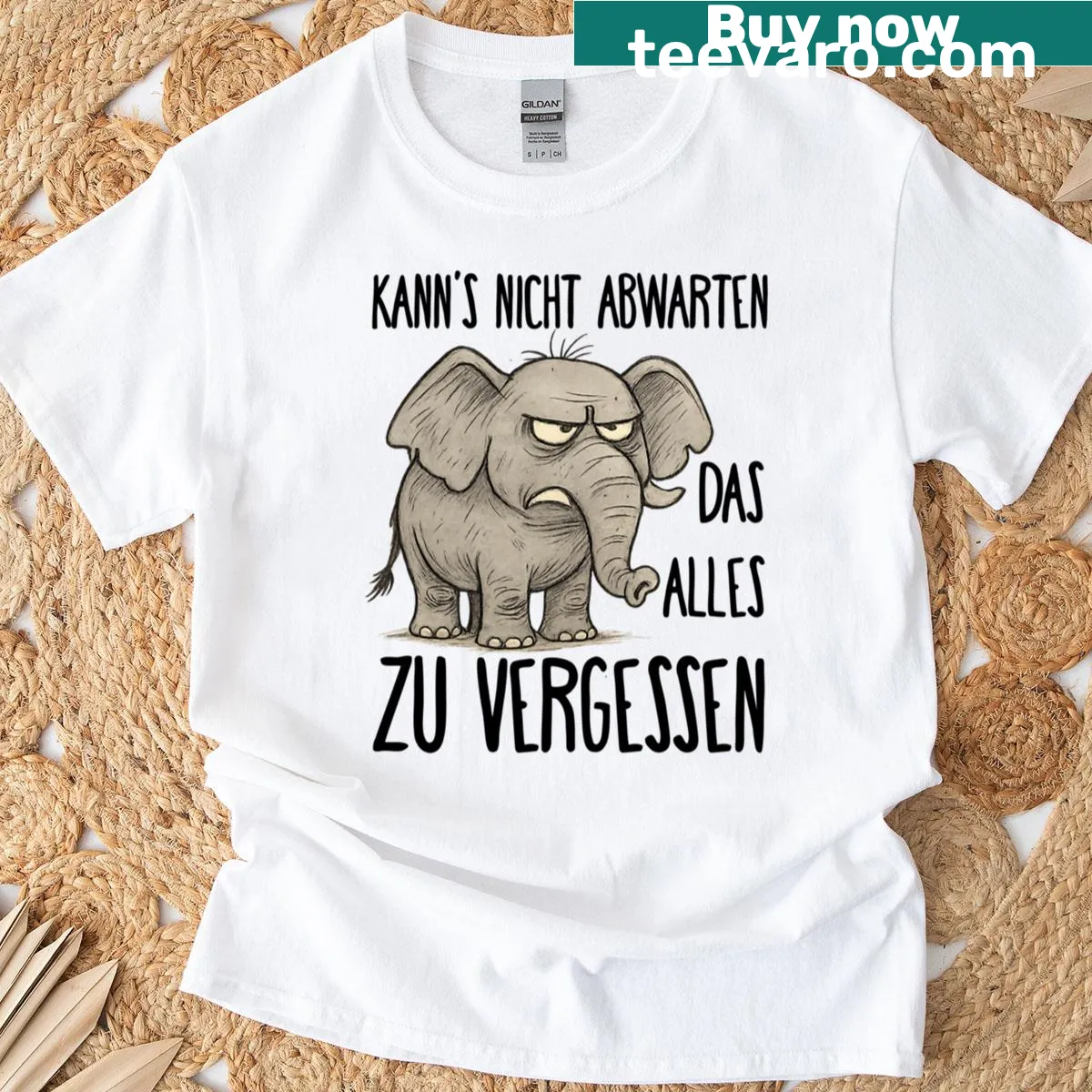 Oversized t-shirt featuring a grumpy elephant and sarcastic text — on a men's t-shirt