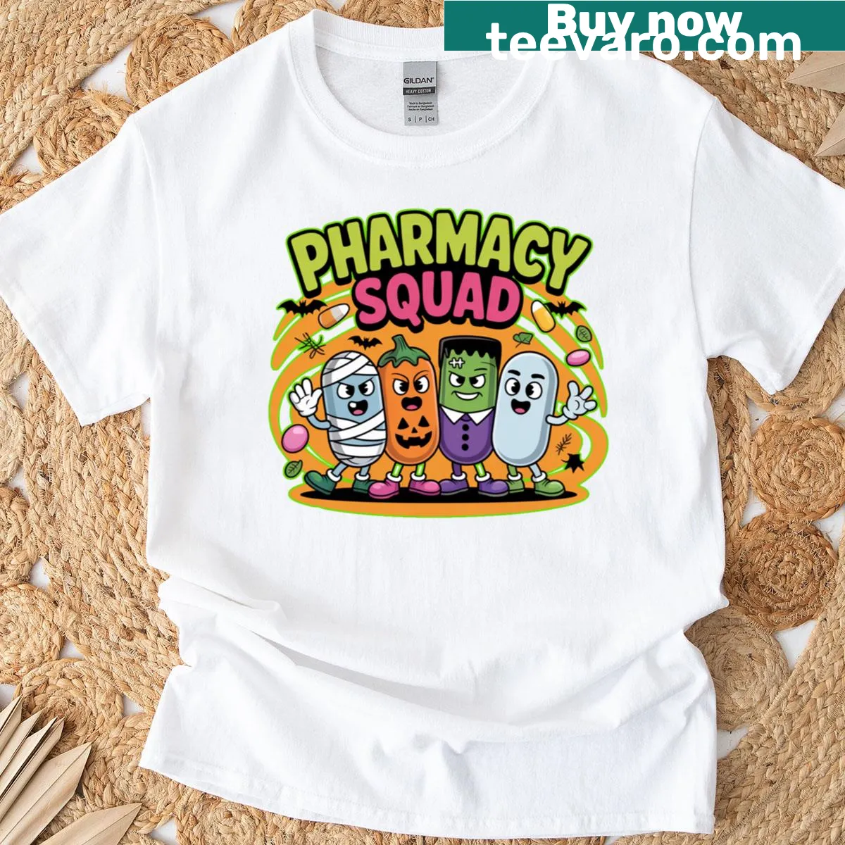 Funny Halloween-themed T-shirt for pharmacists — on a men's t-shirt