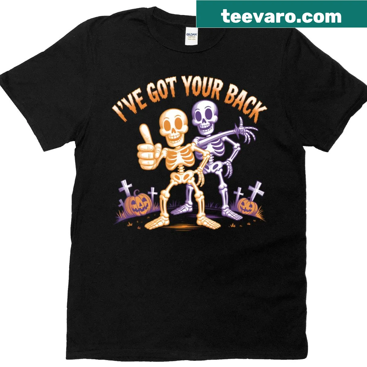 Shadow-style skeleton sketch with supportive text on a Halloween t-shirt — on a men's t-shirt