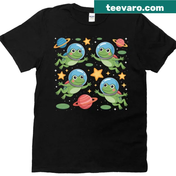 Cartoon graphic of frogs in space with the phrase Out Of This Pond