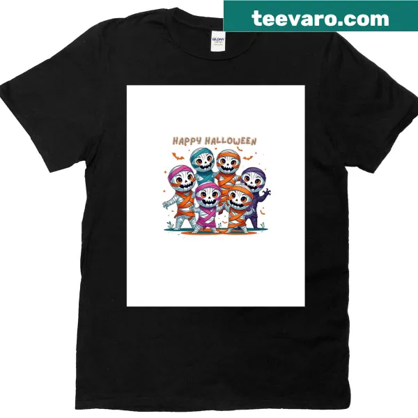 Whimsical Halloween graphic T-shirt with festive designs