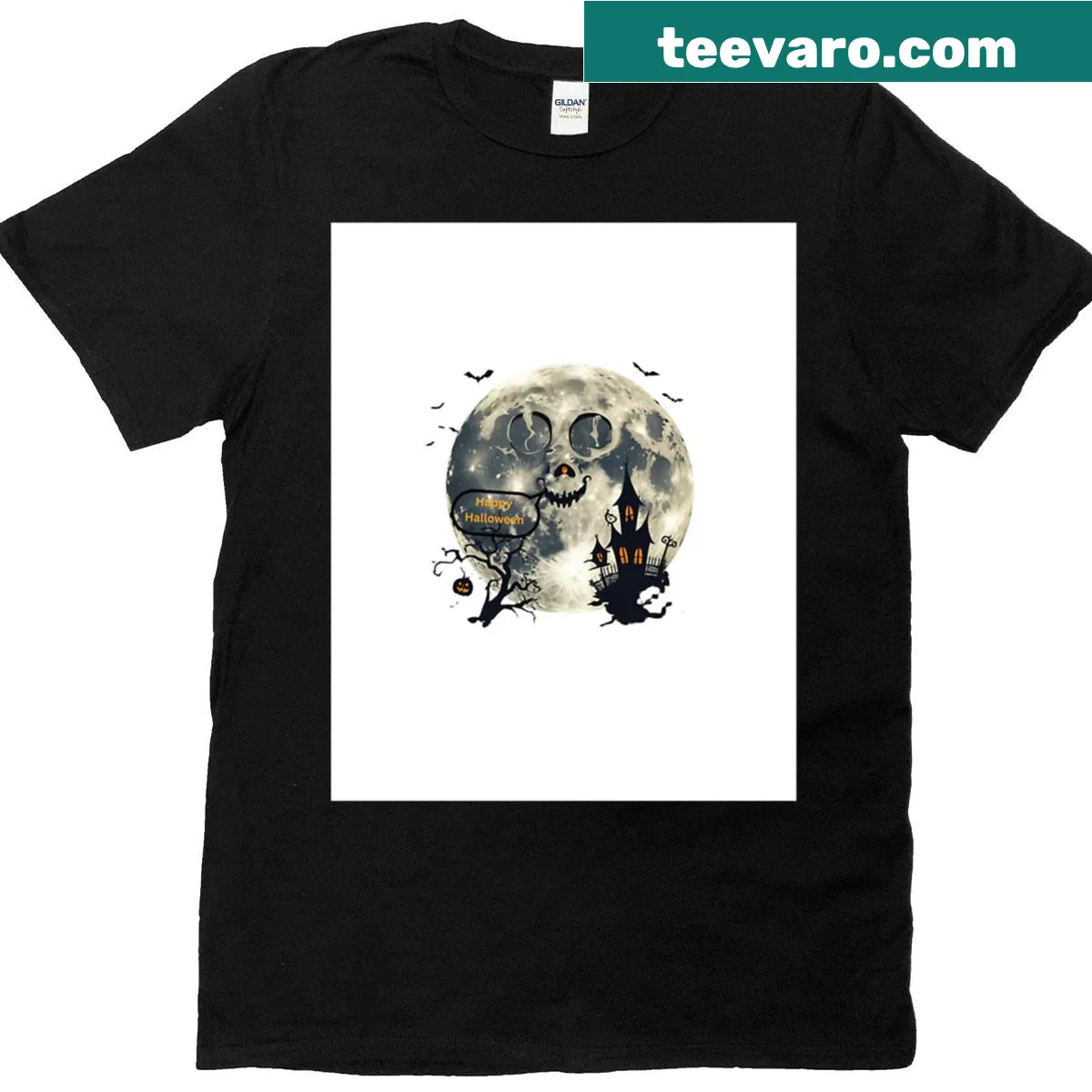 Halloween t-shirt with whimsical moon graphic — on a men's t-shirt
