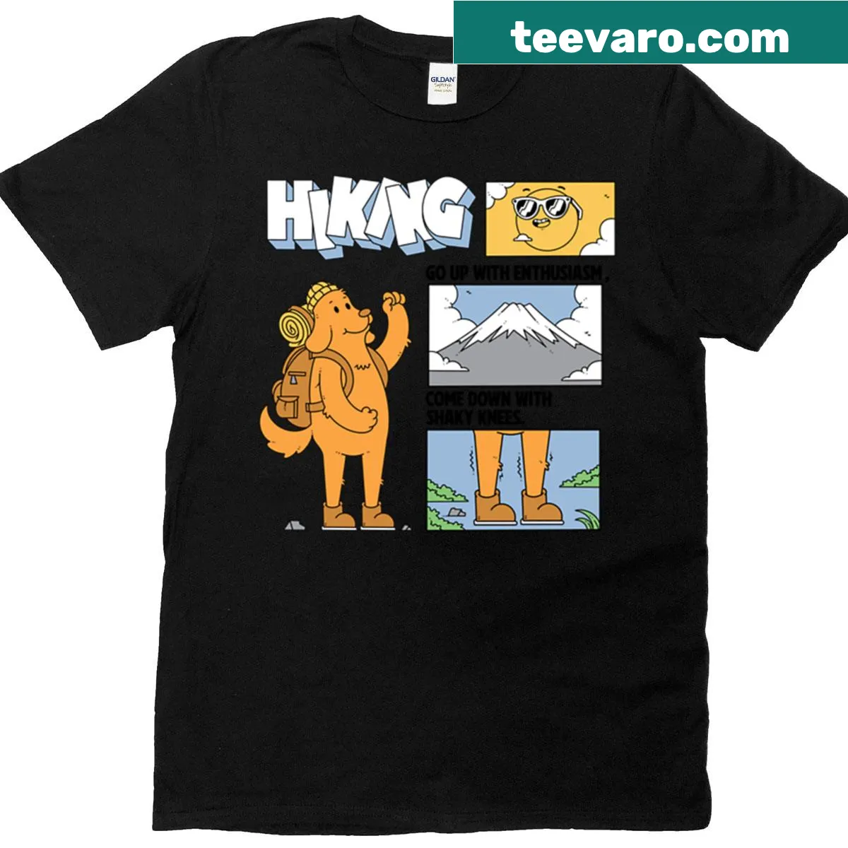 Funny hiking-themed oversized T-shirt with humorous text — on a men's t-shirt
