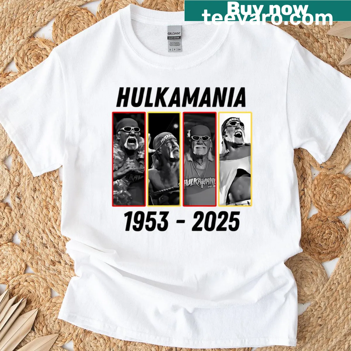 Tribute t-shirt with 'Hulkamania 1953-2025' honoring Hulk Hogan — on a men's t-shirt