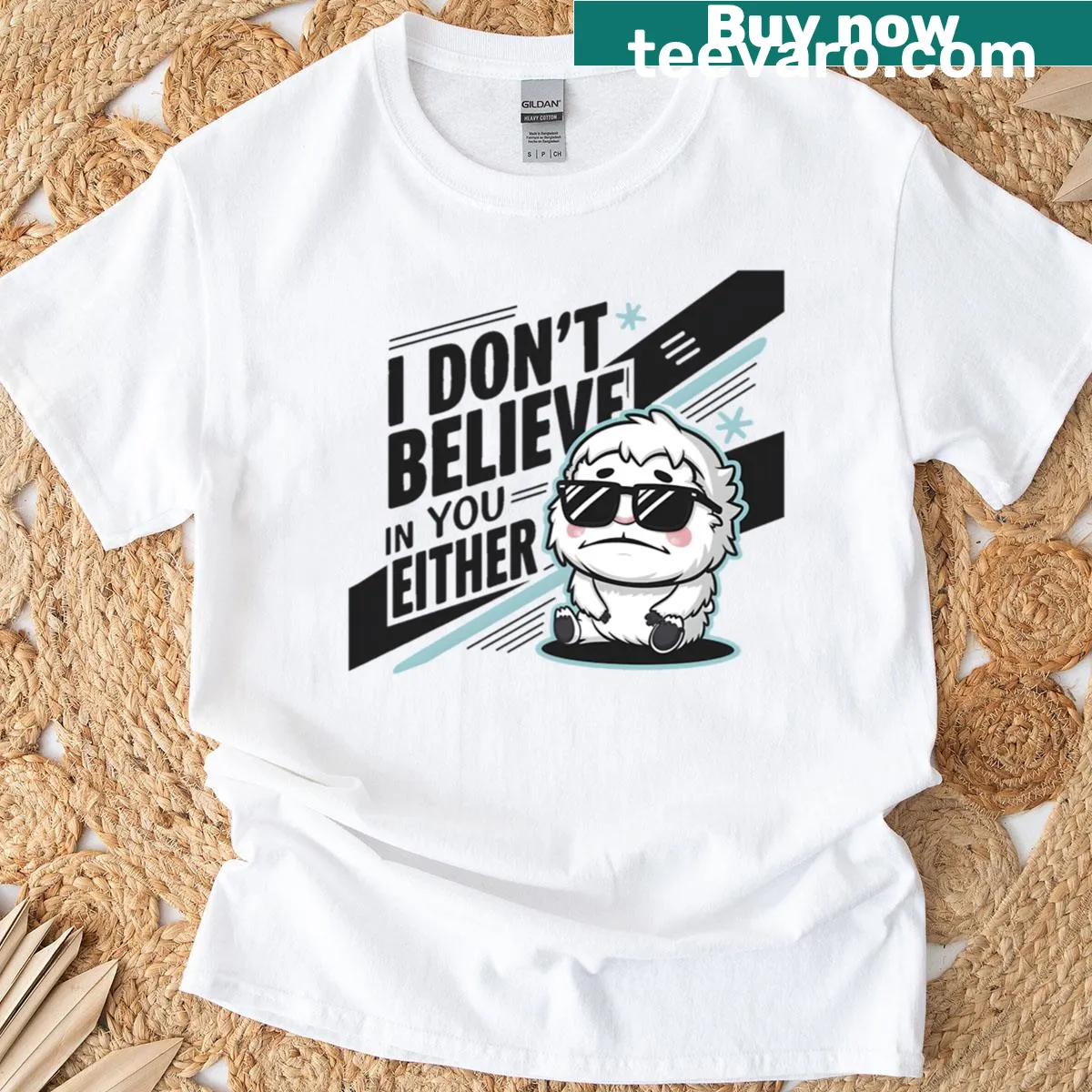 Oversized t-shirt featuring a humorous yeti design — on a men's t-shirt