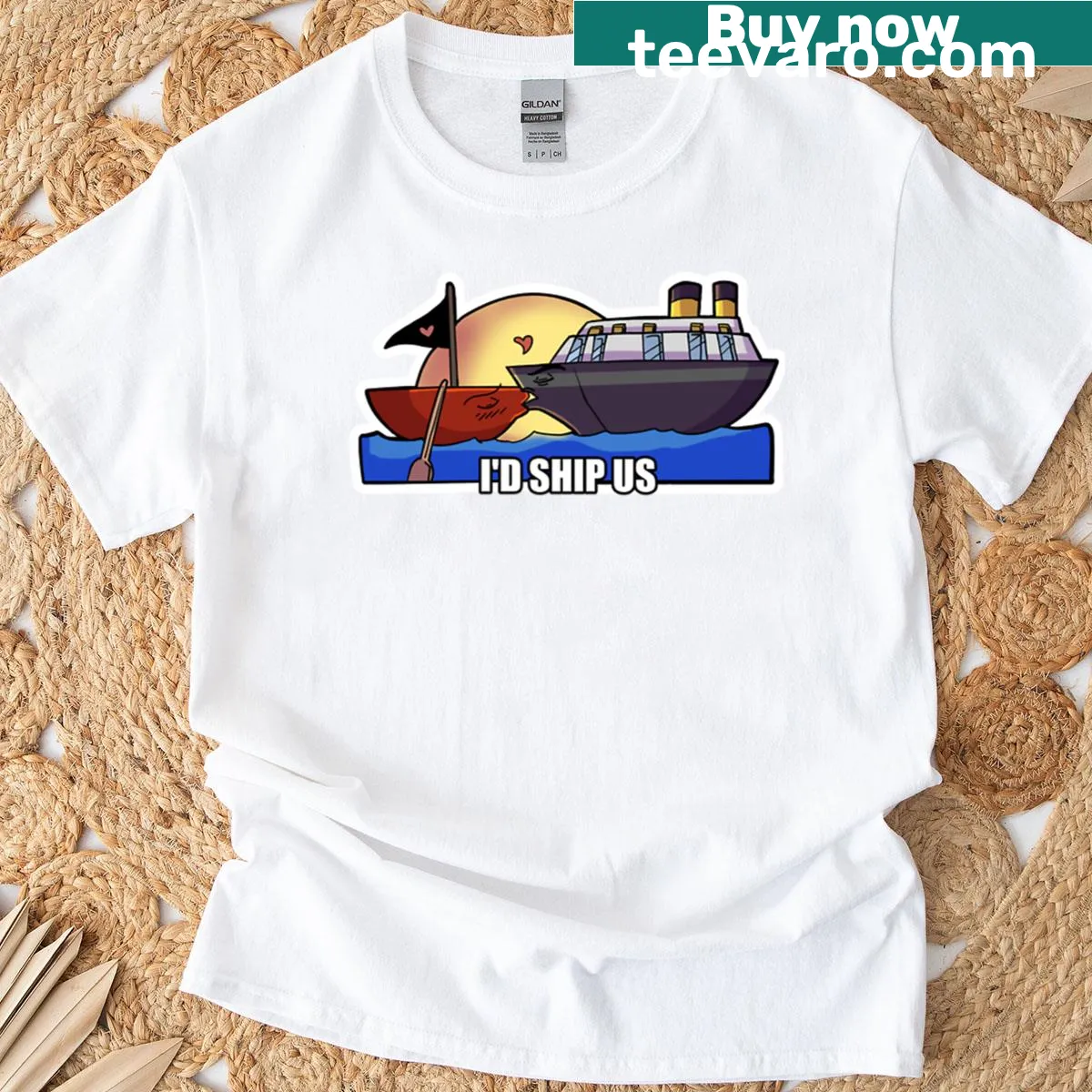 Cute t-shirt with text: I'd Ship Us — on a men's t-shirt