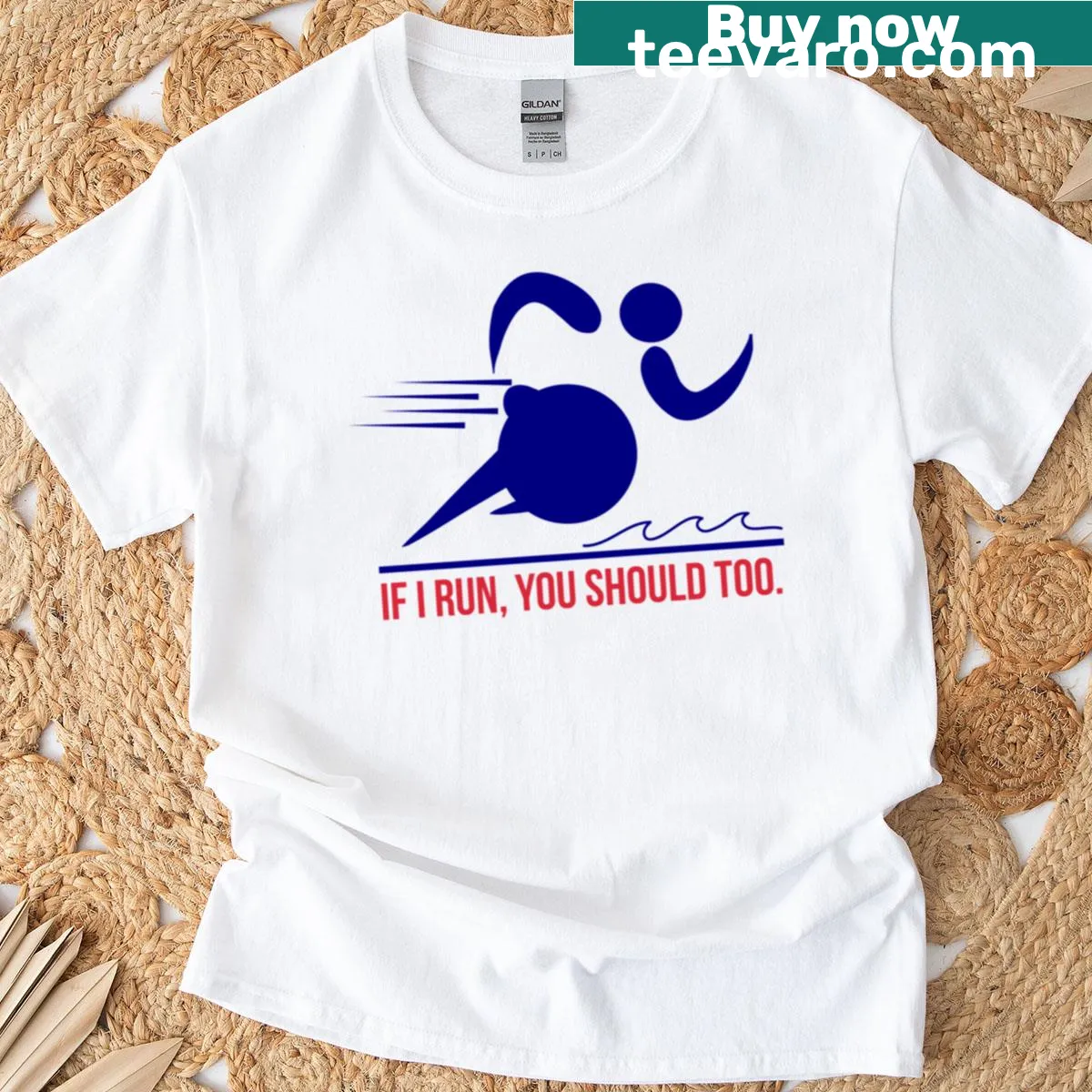 T-shirt with humorous text 'If I Run, You Should Too' in lifeguard style — on a men's t-shirt