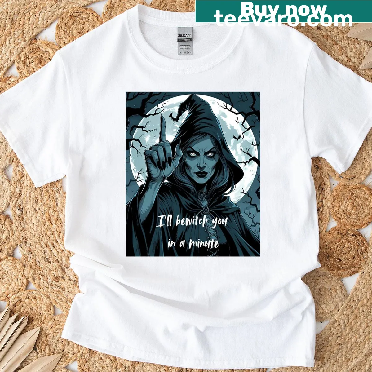 T-shirt with whimsical design featuring magical elements — on a men's t-shirt