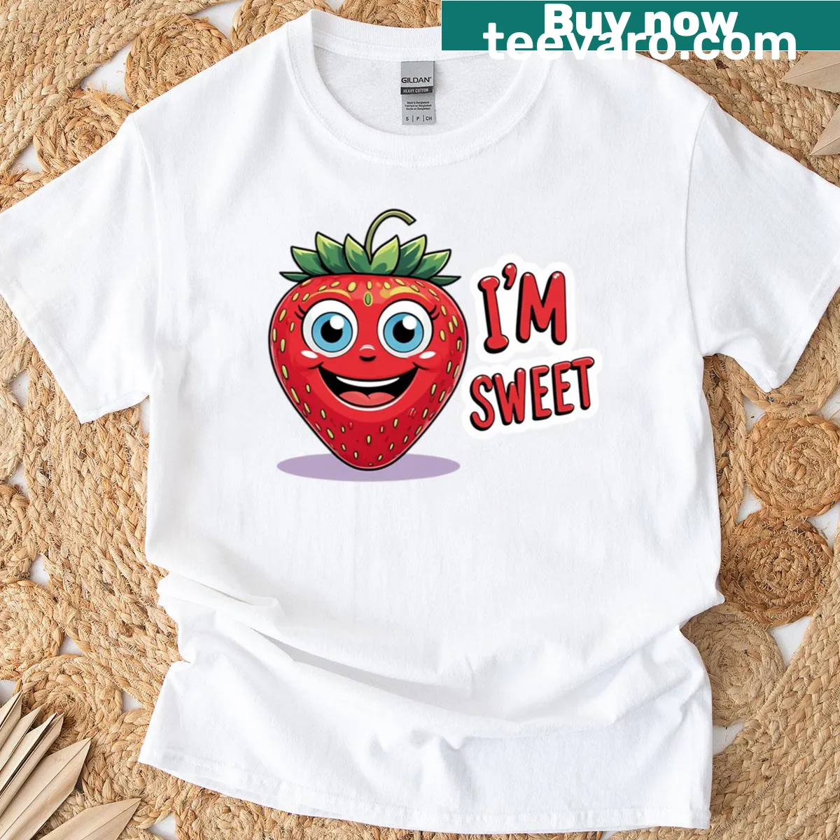 Cute cartoon strawberry character illustration on T-shirt — on a men's t-shirt