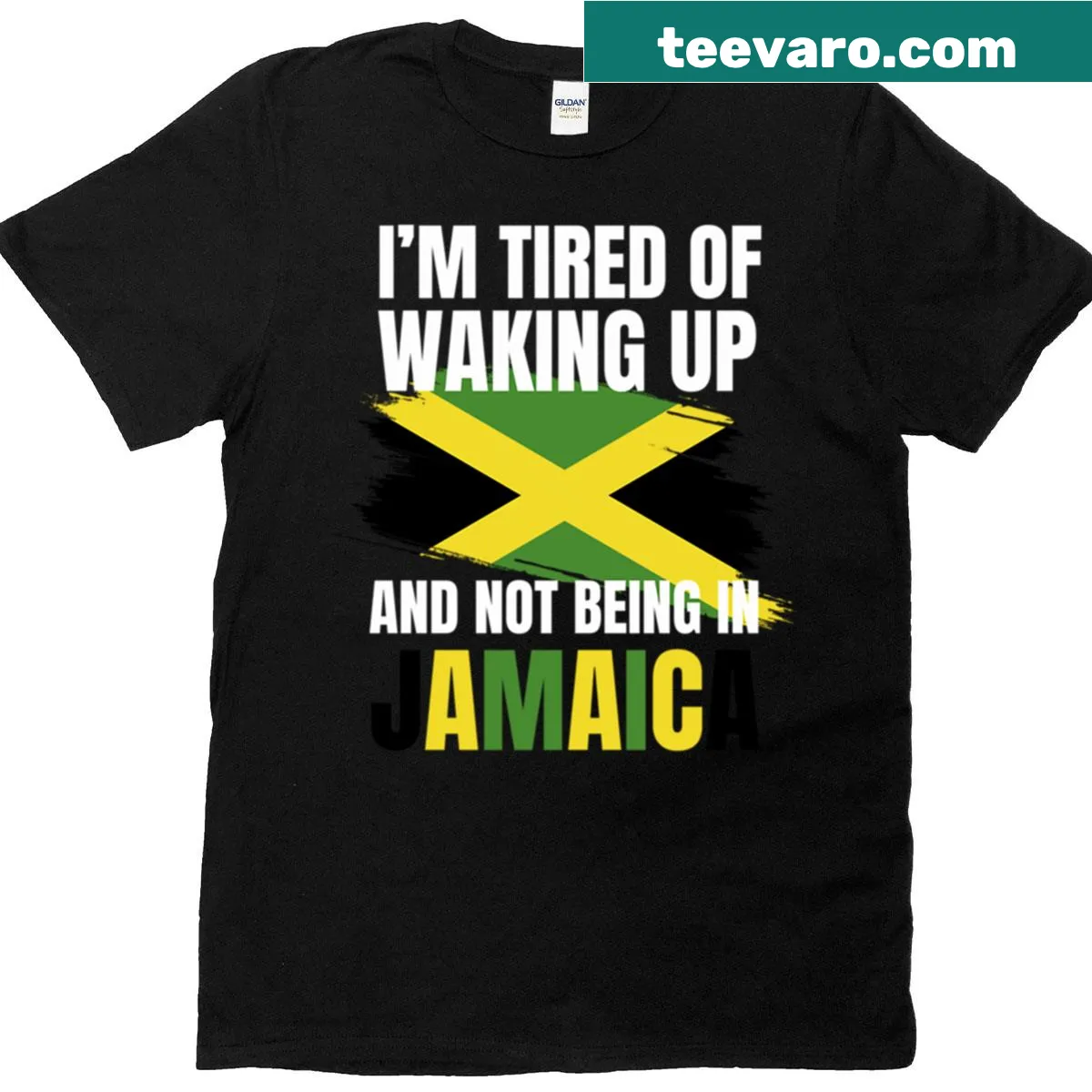 T-shirt with slogan about dreaming of Jamaica vacation — on a men's t-shirt