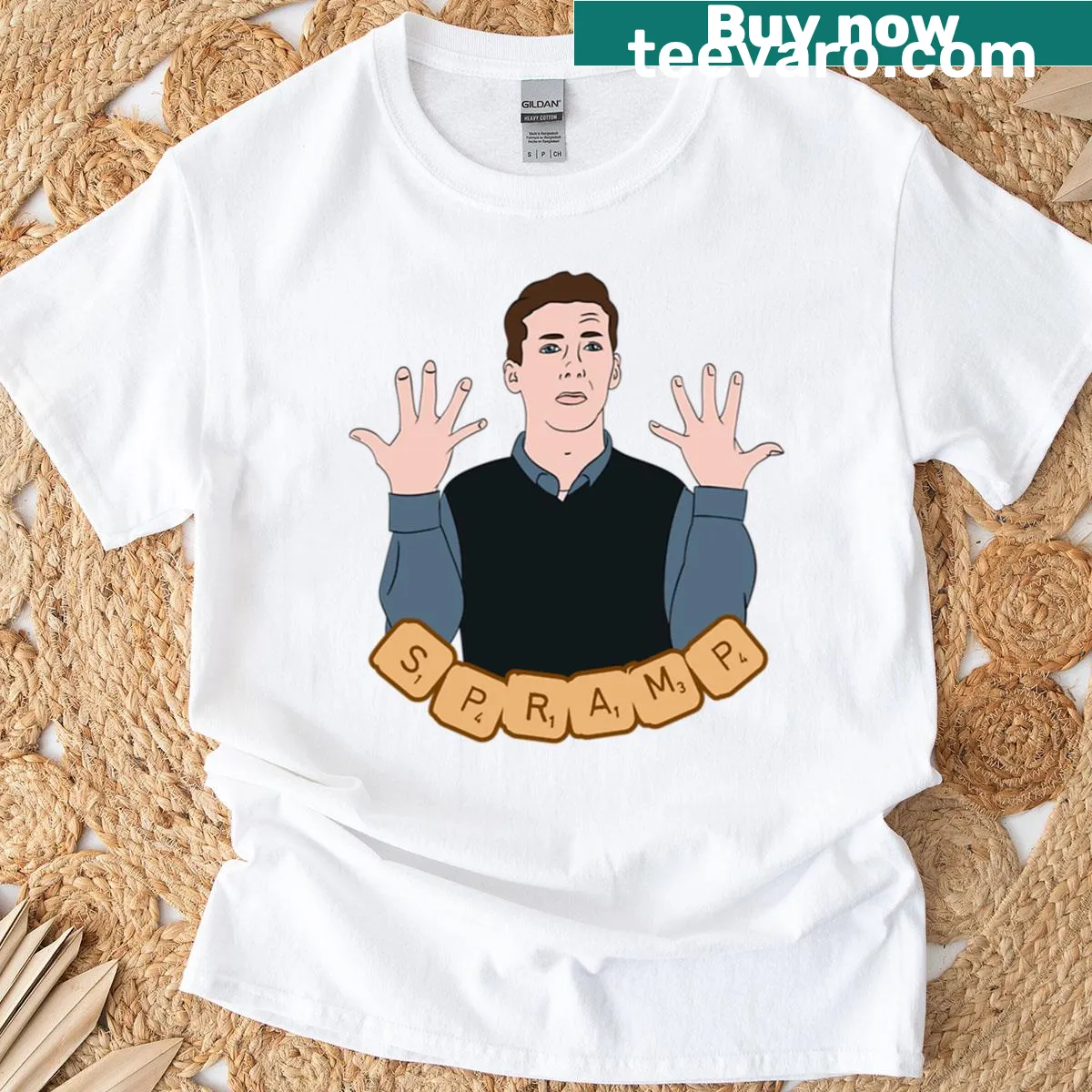 Oversized t-shirt featuring a cartoon of Jack McFarland — on a men's t-shirt