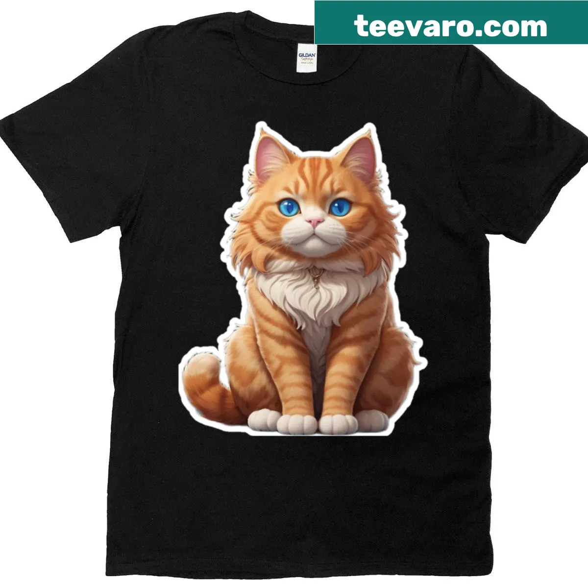 Cartoon t-shirt featuring an orange cat face and playful text — on a men's t-shirt