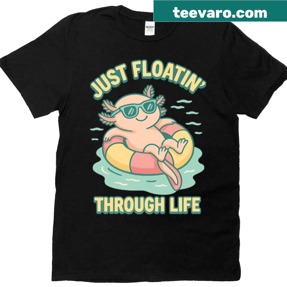 Cartoon t-shirt featuring a chill axolotl design — on a men's t-shirt