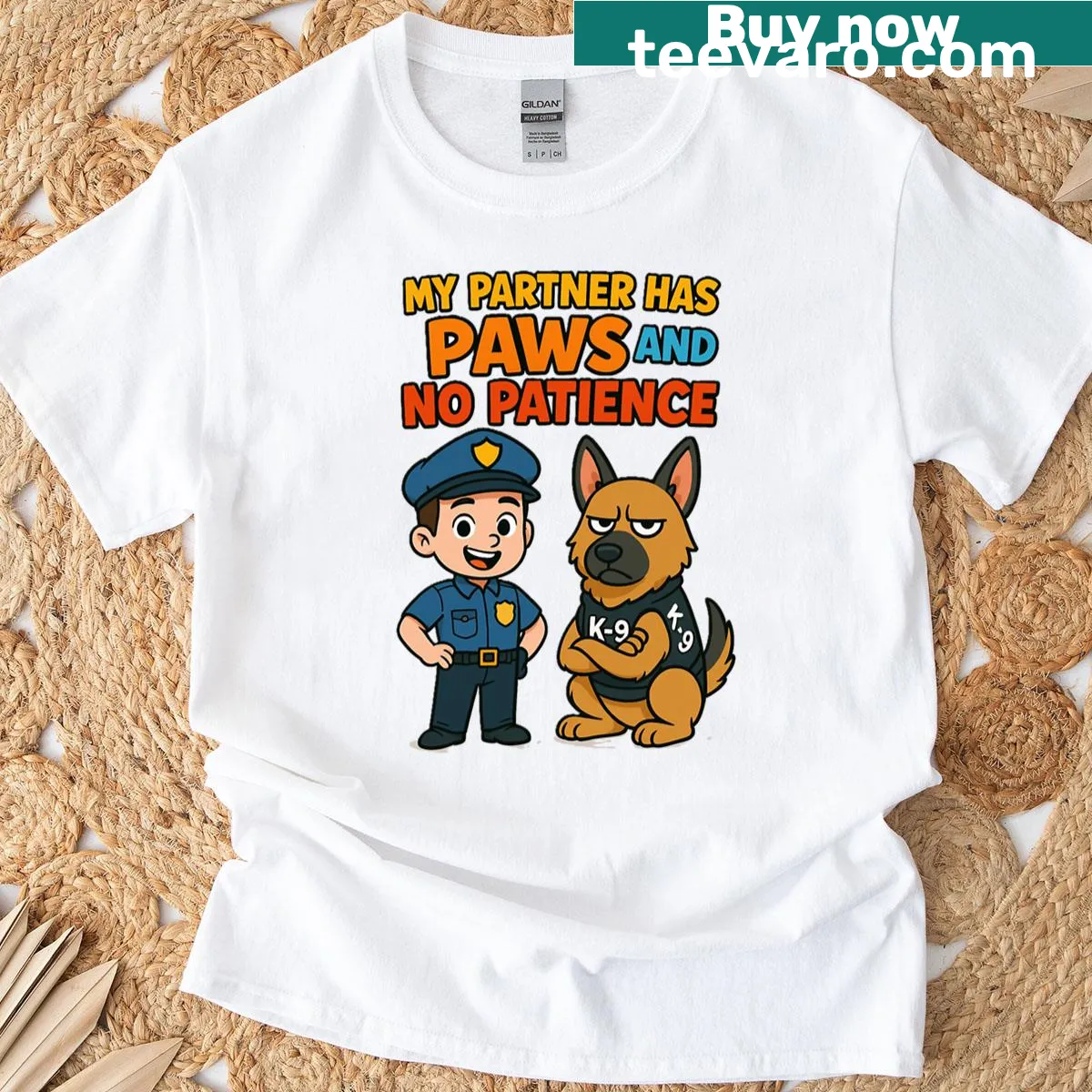 Funny t-shirt about having an impatient dog partner. — on a men's t-shirt