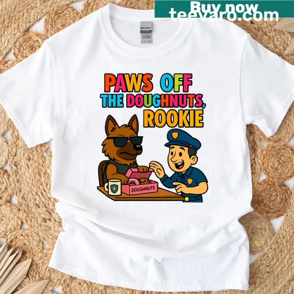 Funny dog-themed t-shirt warning about doughnuts.