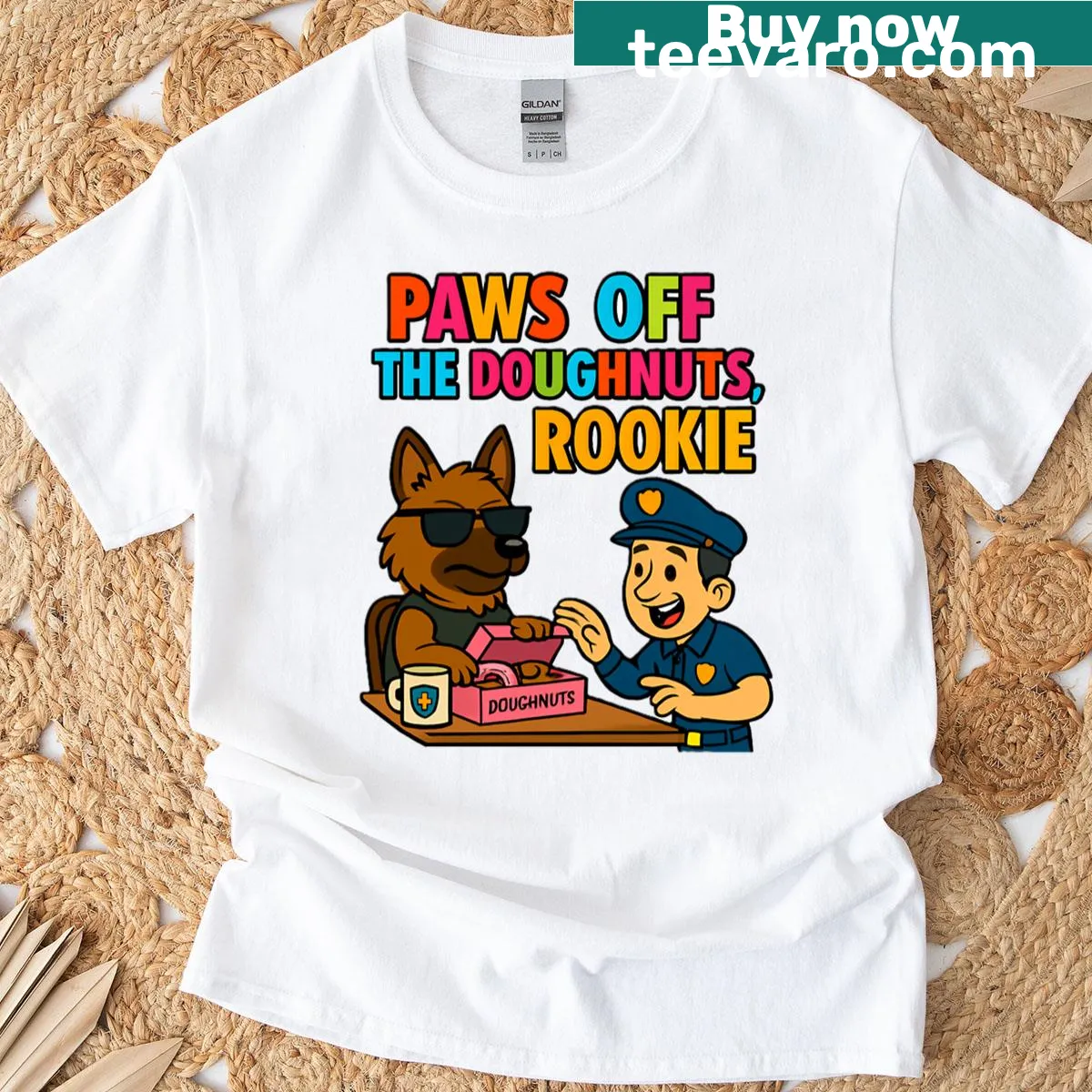 Funny dog-themed t-shirt warning about doughnuts. — on a men's t-shirt