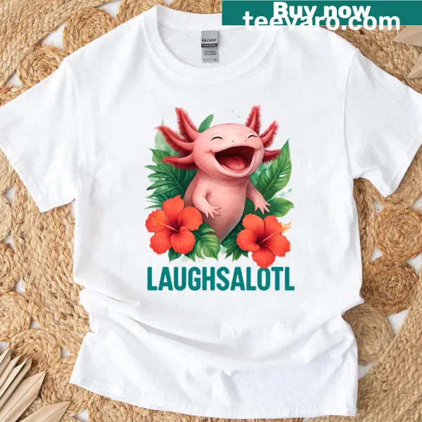 Oversized t-shirt with a cute laughing axolotl graphic.